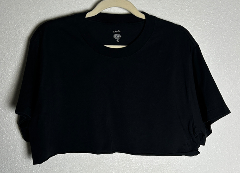 x Karla Womens Cropped Basic T-Shirt Black Crew Neck 100% Cotton Size XL